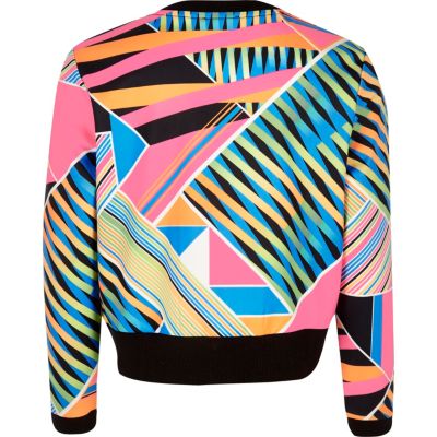 Girls pink geometric print bomber jacket
